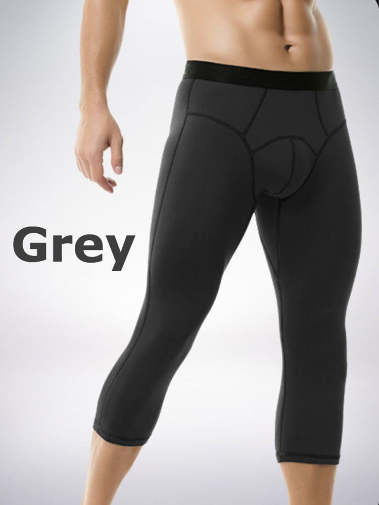 2-pack Men's Large Size High Elastic U-shaped Convex Pocket Warm Cropped Trousers