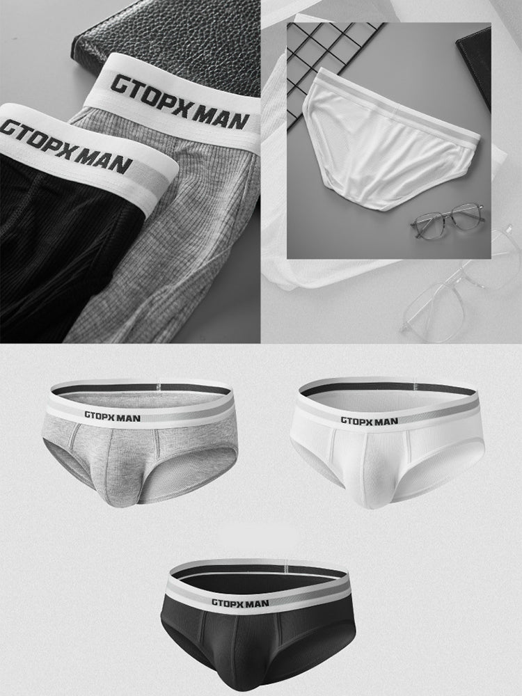 2-Pack Men's Threaded Design Breathable Comfort Low-Rise Thin U-convex Briefs