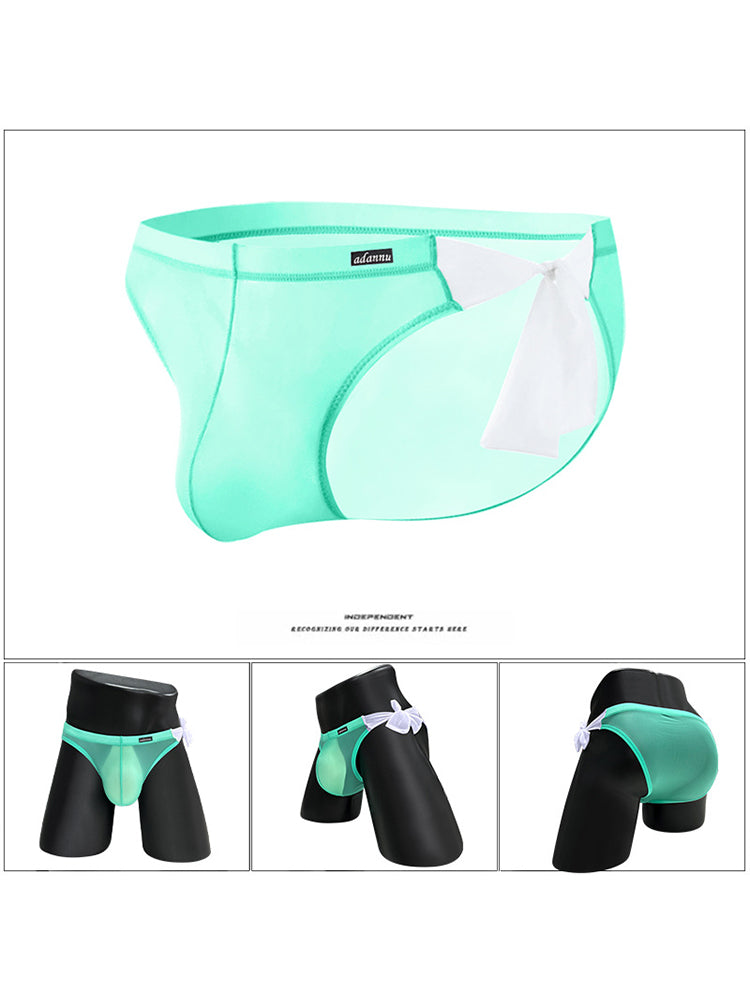 Men's Sexy Translucent Lace-up Briefs with Unfastened U-shaped Large Pouch