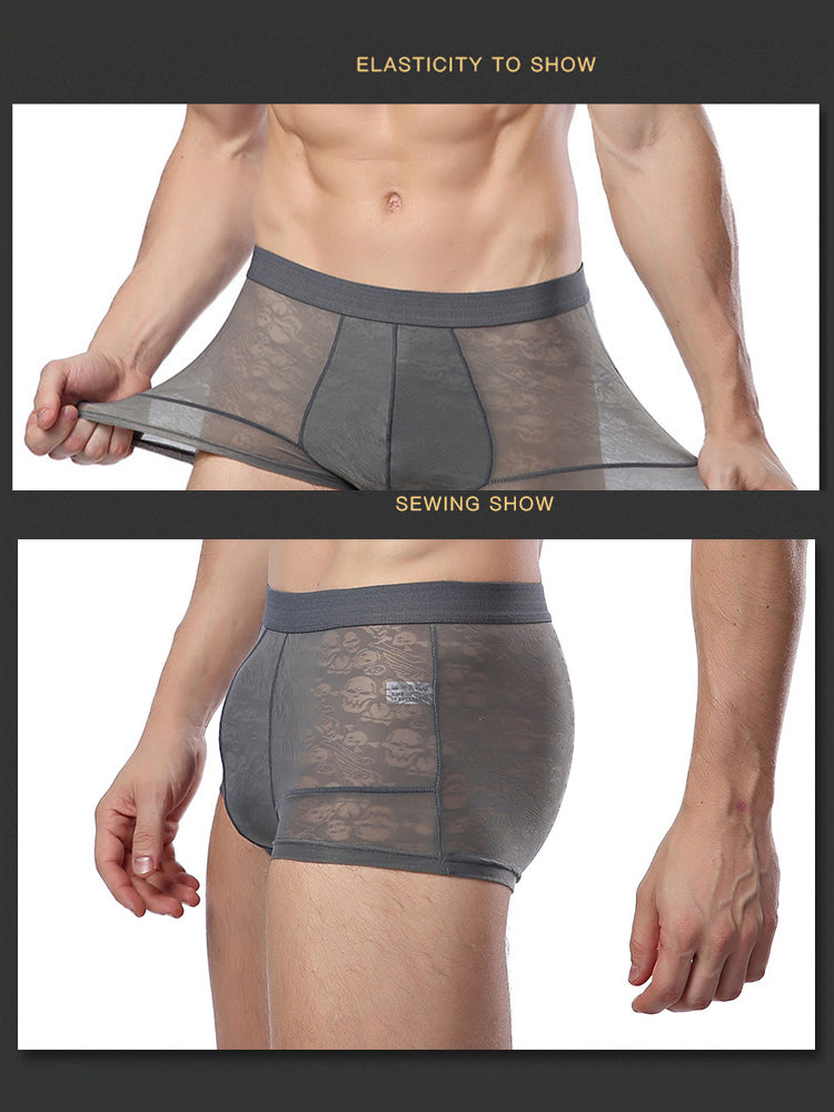2-pack Men's Ice Silk Breathable Printed Hollow Boxer Briefs