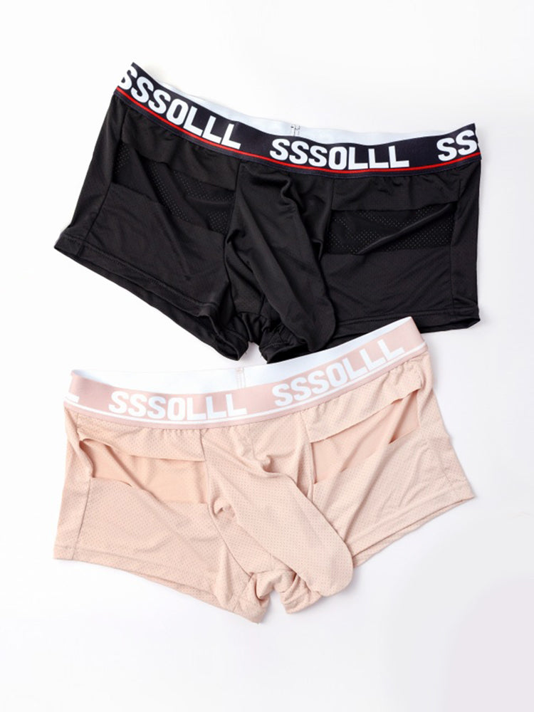 3 Pack Men's Mid-Rise Ice Silk Hollow-Out Trunks