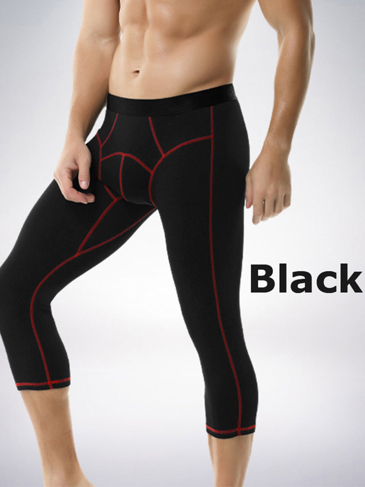 2-pack Men's Large Size High Elastic U-shaped Convex Pocket Warm Cropped Trousers