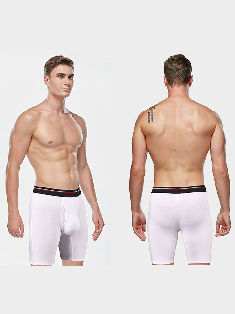 2 Pack Men's Long High Waist Cotton Sports Anti-friction Leg Boxer Briefs