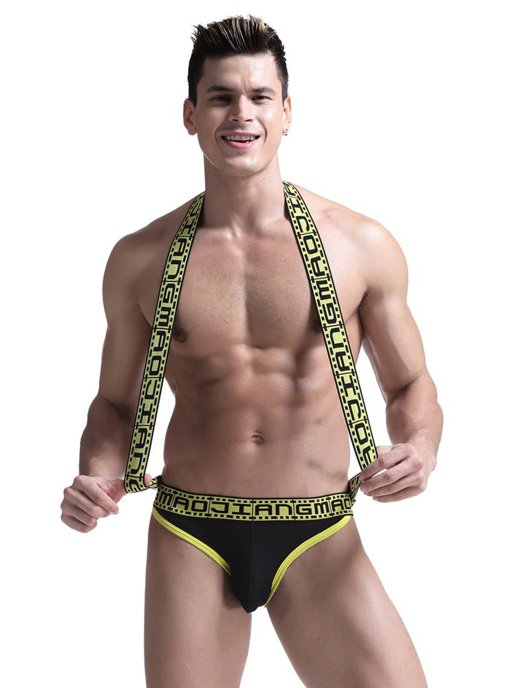 Men's Sexy Mesh U-convex Large Pouch Breathable Vest One-piece Suspender T-back