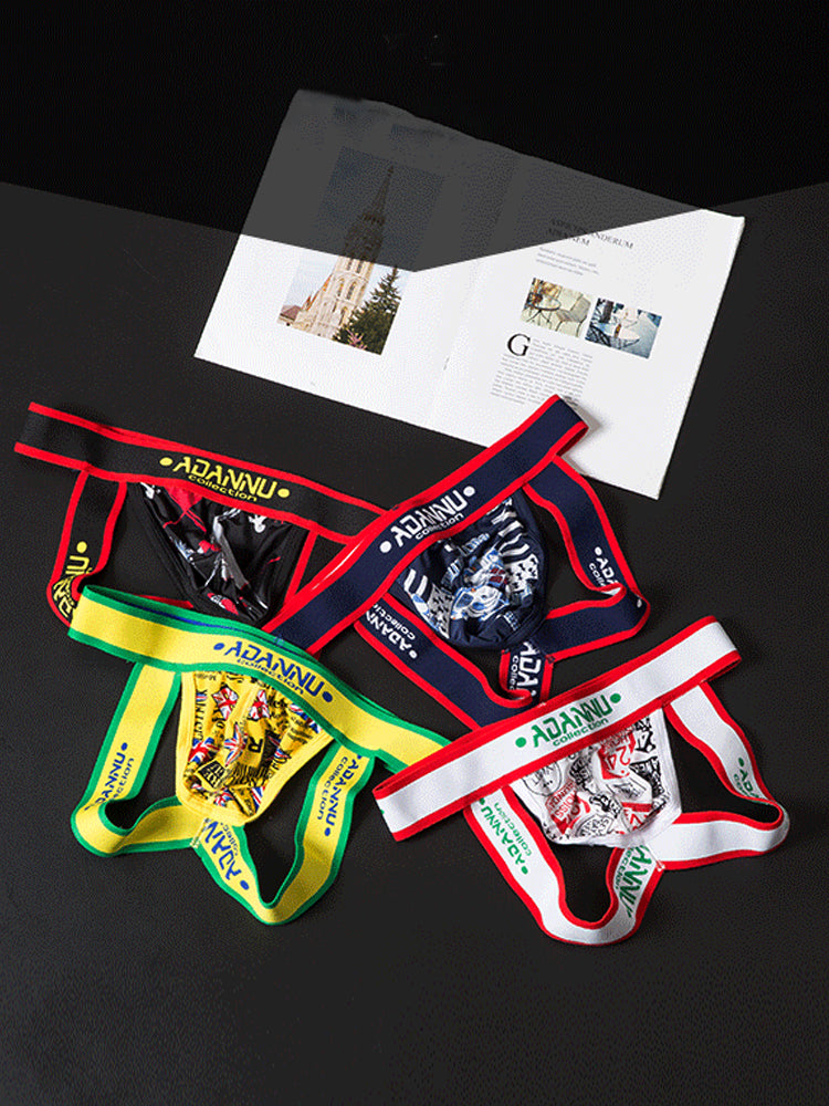 3-pack Men's Low-rise Wide-hem Elastic Printed Hip-baring Thongs