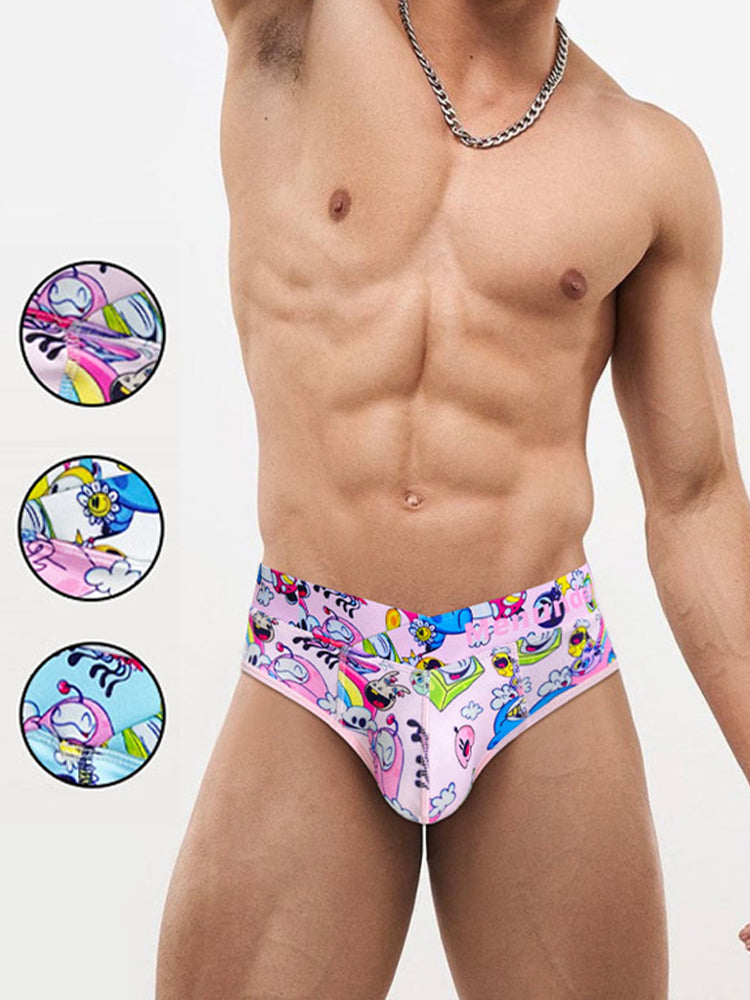 2 Pack Men's Playful Cartoon No-Tag Comfortable and Breathable Briefs