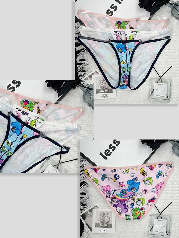 2 Pack Men's Trendy Printed Cartoon Comfortable and Breathable Bikini