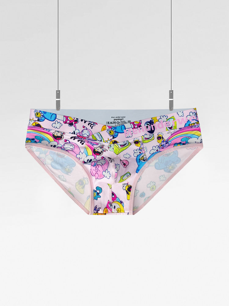 2 Pack Men's Playful Cartoon No-Tag Comfortable and Breathable Briefs