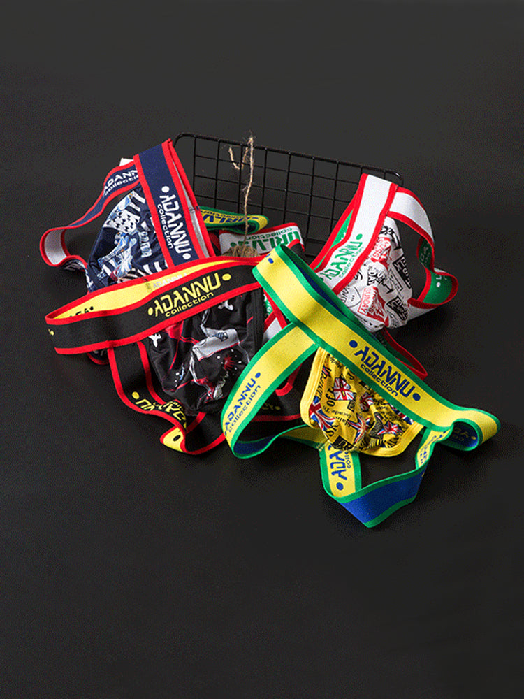 3-pack Men's Low-rise Wide-hem Elastic Printed Hip-baring Thongs