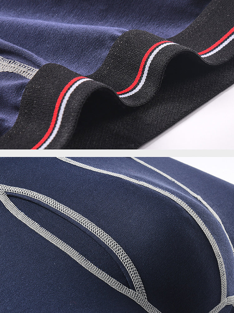 2 Pack Men's Long High Waist Cotton Sports Anti-friction Leg Boxer Briefs