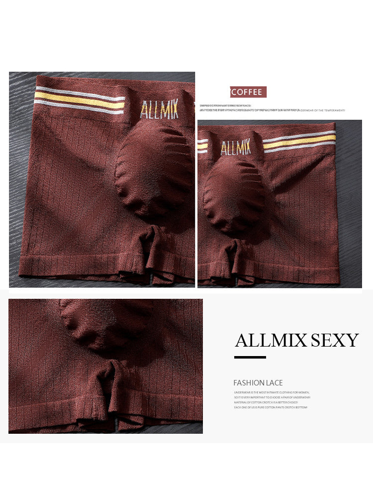 3 Pack ALLMIX Men's Sexy Striped Seamless Low Waist Boxers Briefs