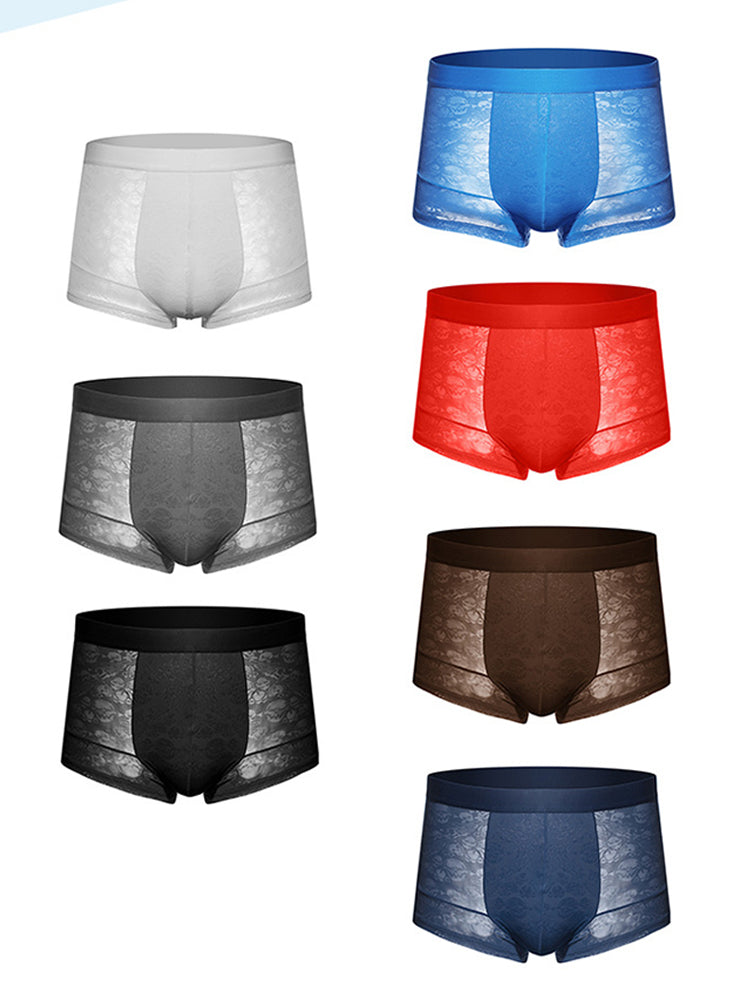 2-pack Men's Ice Silk Breathable Printed Hollow Boxer Briefs