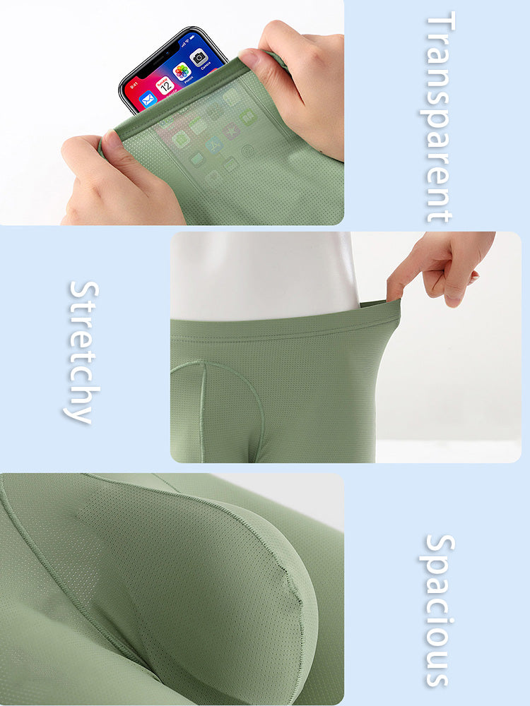 3 Pack Men's Ice Silk Mesh Large Pouch Solid Color Sexy Trunks