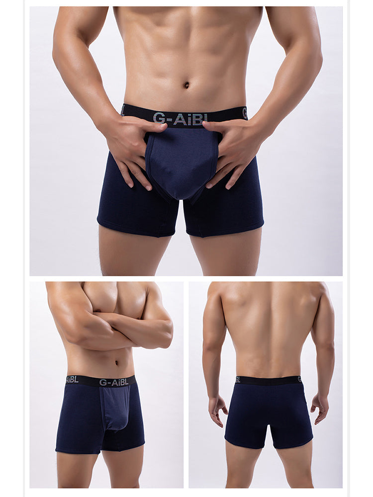 2 Pack Men's Solid Color Bullet Separated U-Pocket Plush Boxer Briefs