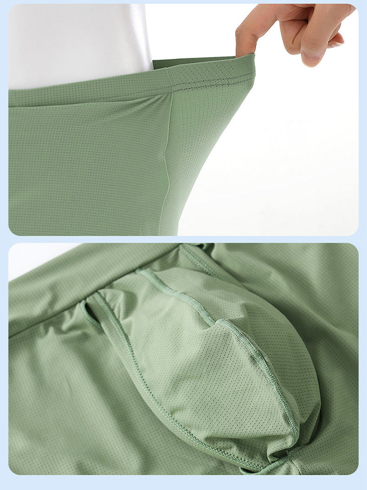 Men's Ice Silk Raised Opening Culottes Mesh Plus Length Boxer Briefs