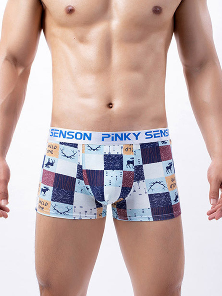 4 Pack Men's Checkered Pattern Cotton Trunks