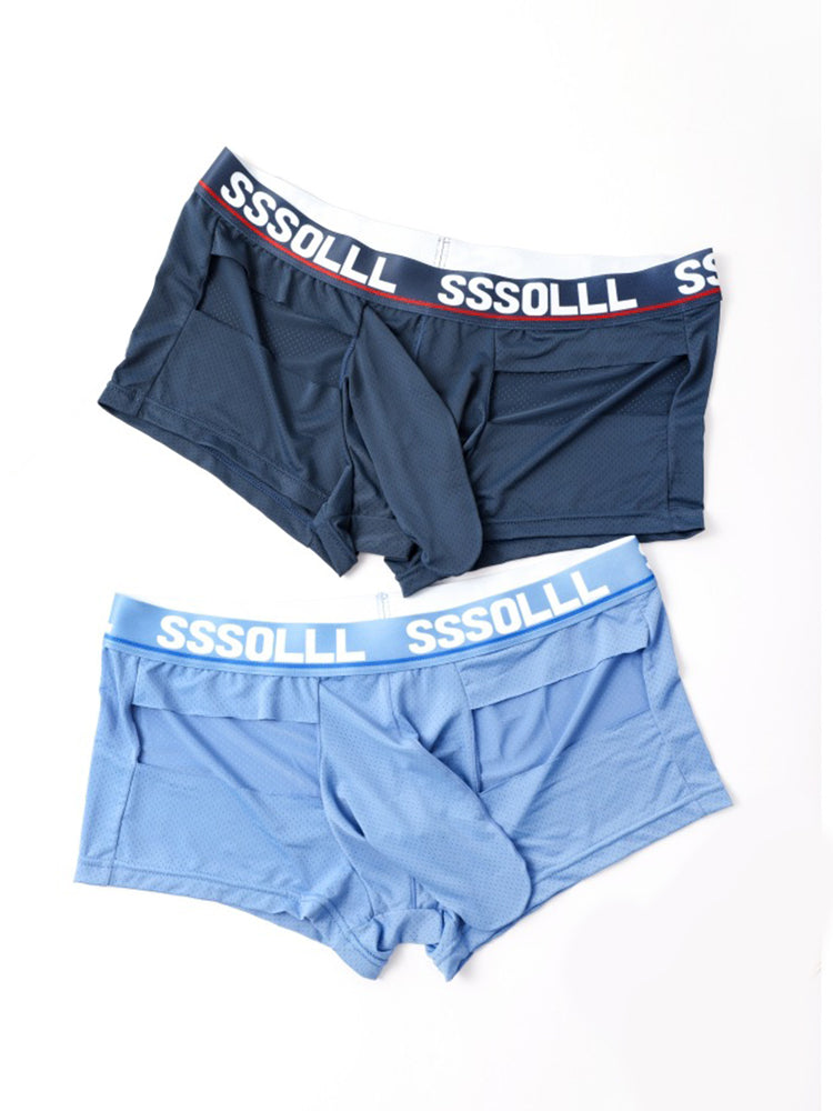 3 Pack Men's Mid-Rise Ice Silk Hollow-Out Trunks