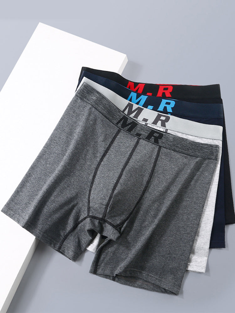4 Pack Men's Comfortable Cotton Anti-Chafing High Elasticity Sports Boxer Briefs