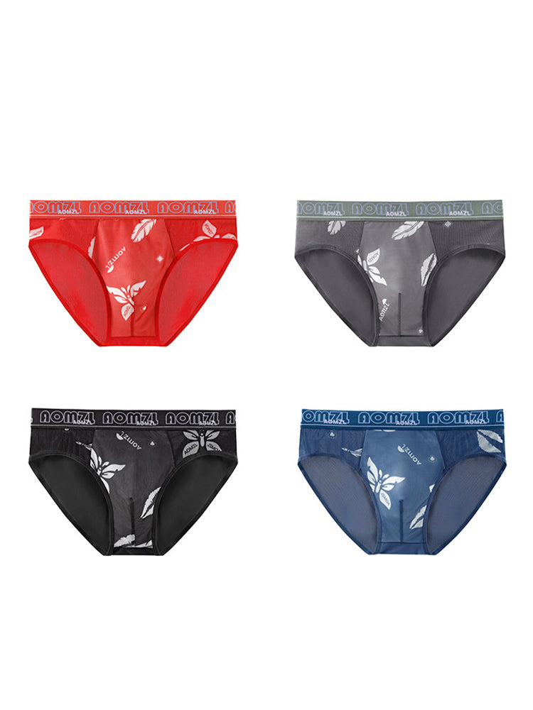 4-pack Men's Sexy Leopard Print Ice Silk Mesh Briefs
