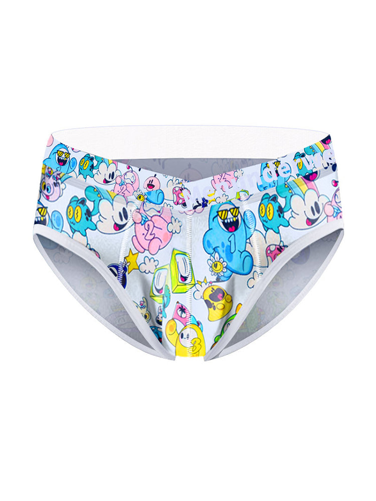 2 Pack Men's Playful Cartoon No-Tag Comfortable and Breathable Briefs