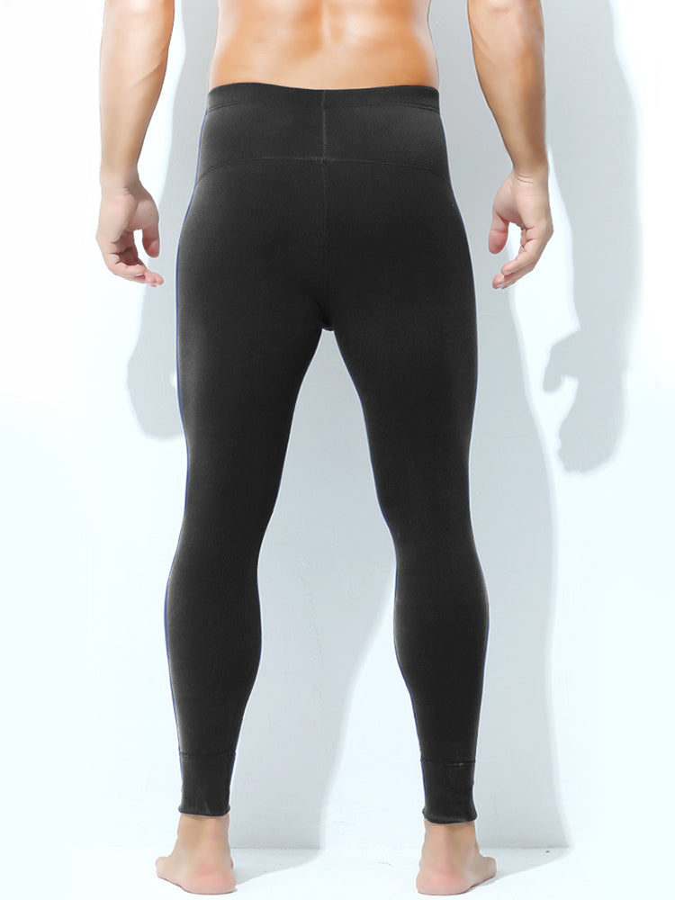 Men's High Waist Plus Fleece Cotton Warm Pants with  with Fly