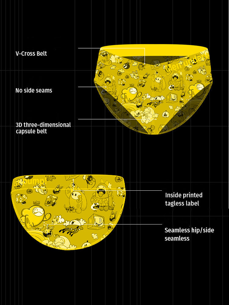 2 Pack Men's Playful Cartoon No-Tag Comfortable and Breathable Briefs