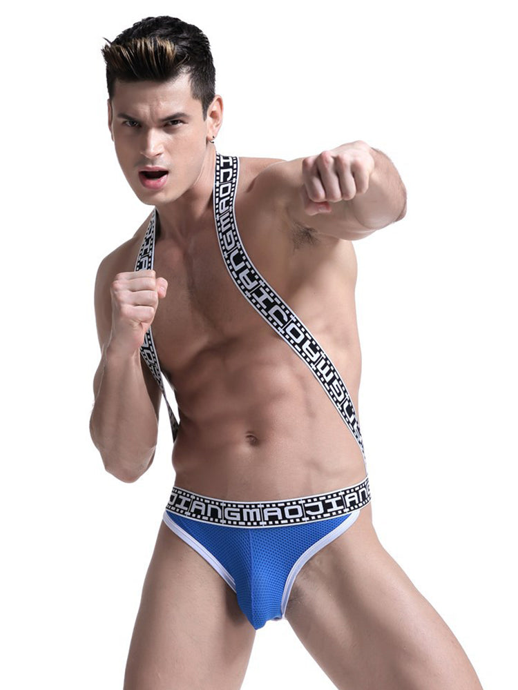 Men's Sexy Mesh U-convex Large Pouch Breathable Vest One-piece Suspender T-back