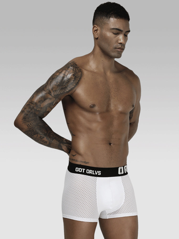 2 Pack Men's Sexy Transparent Seamless Mesh Solid Color Breathable Trunks & Bikini