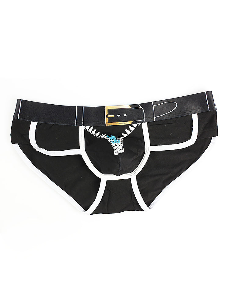 Zipper Belt Printed Cotton Pouch Briefs