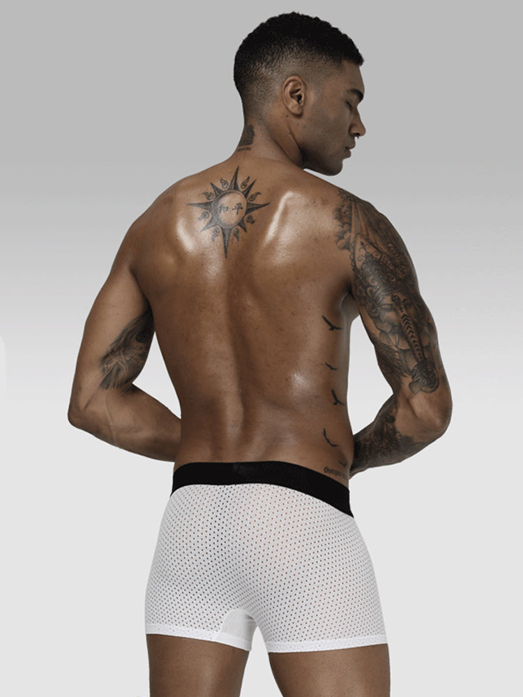 2 Pack Men's Sexy Transparent Seamless Mesh Solid Color Breathable Trunks & Bikini