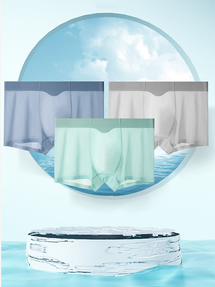 3-pack Men's Ice Silk Sexy 3D Stamped Pouch Boxer Briefs