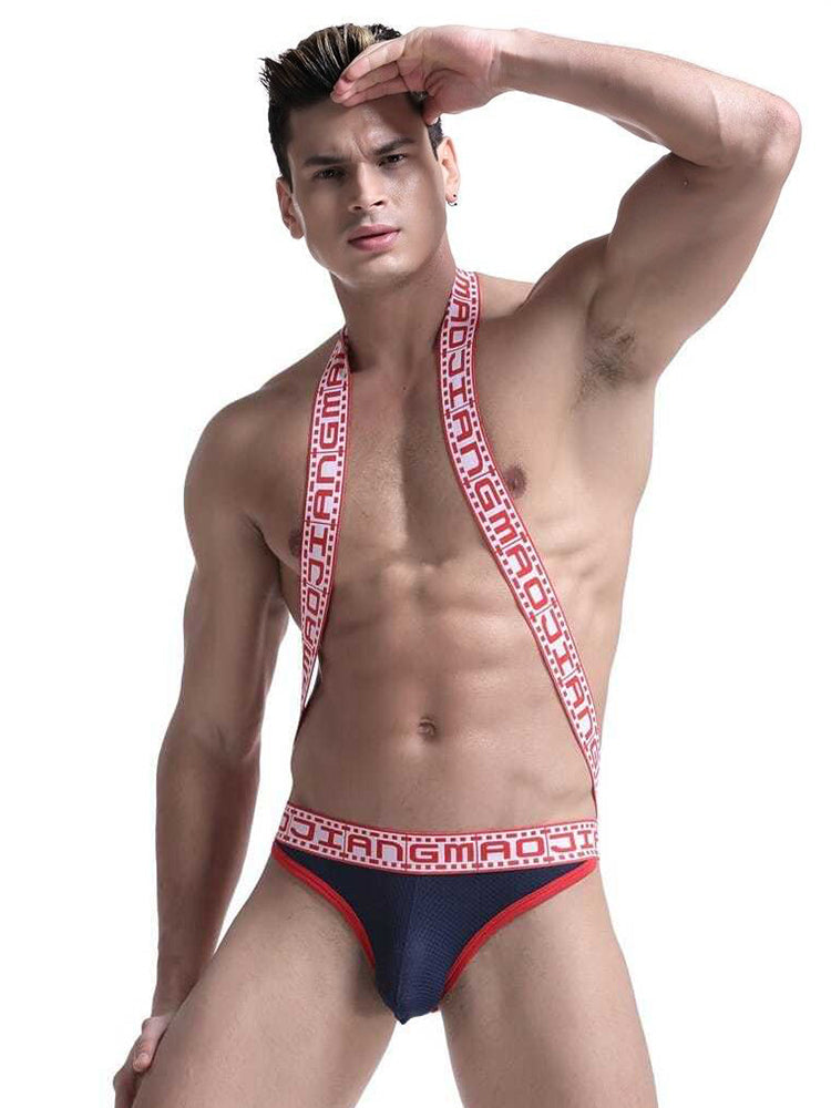 Men's Sexy Mesh U-convex Large Pouch Breathable Vest One-piece Suspender T-back