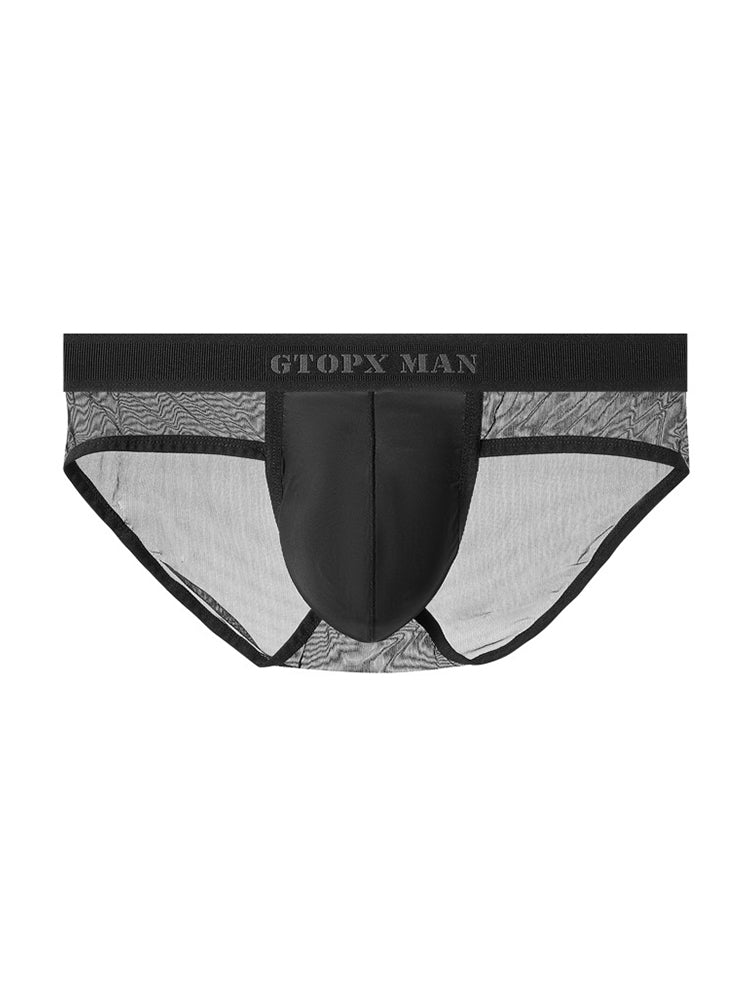 2 Pack Men's Ice Silk Semi-Transparent Mesh U-Convex Pouch Breathable Sexy Sport Briefs