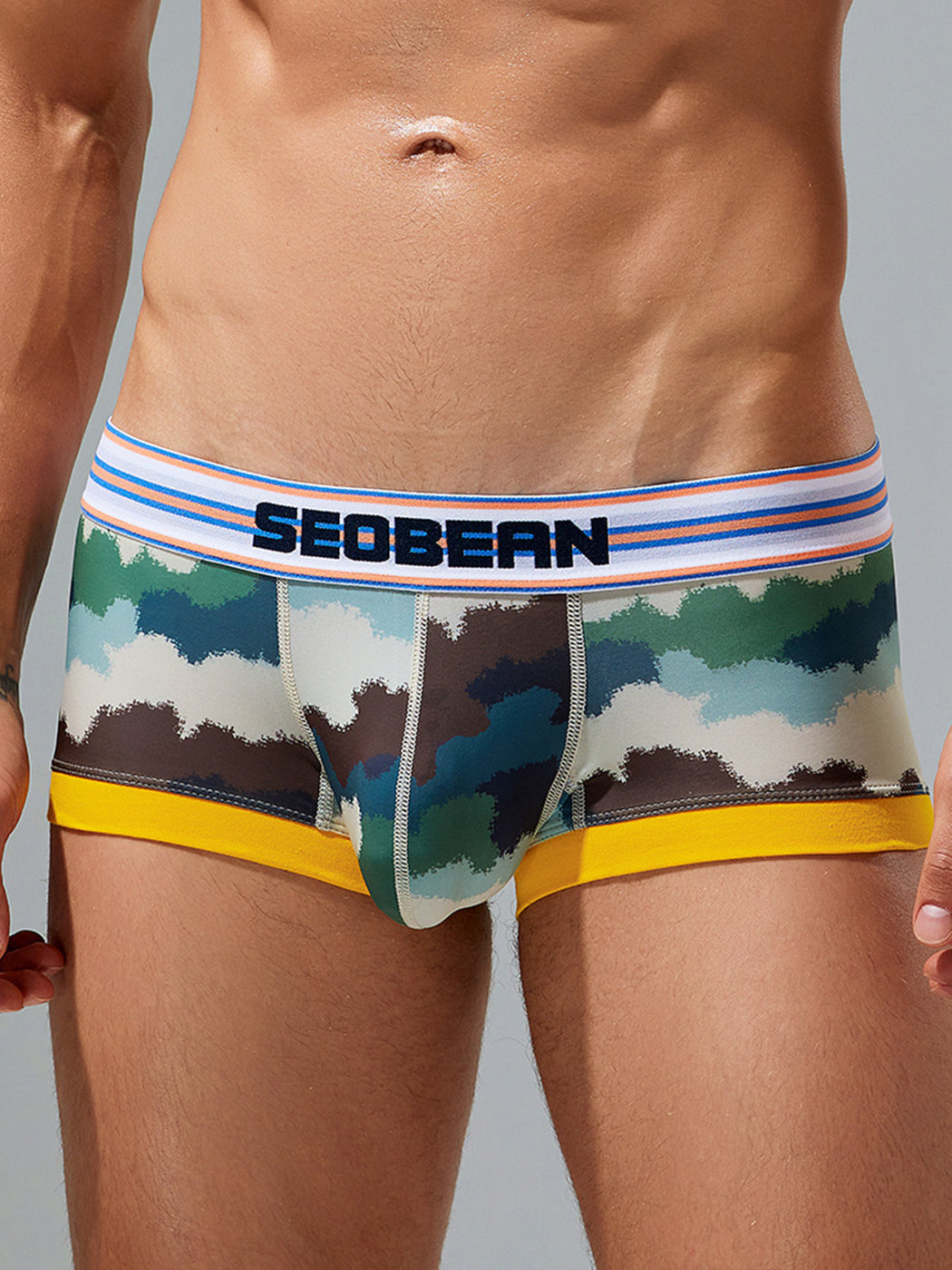 Men's Stylish Printed Trunks with Paisley and Camouflage Design