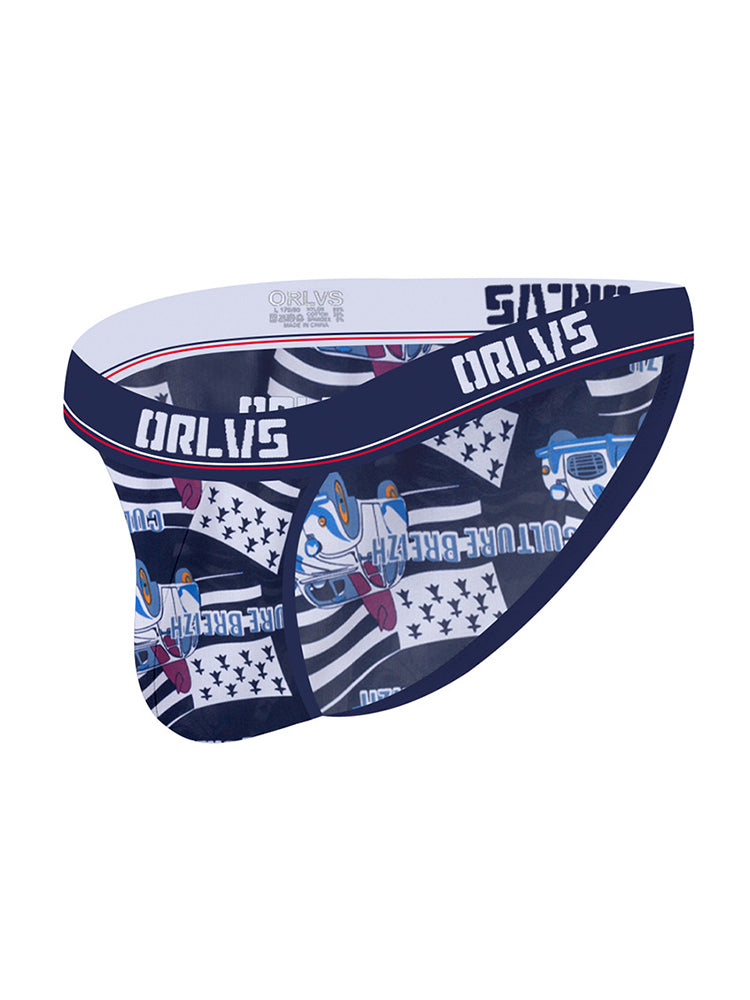 2 Pack Men's Breathable Ice Silk High-Cut Printed Bikini