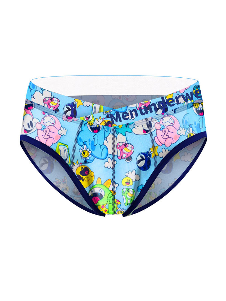 2 Pack Men's Playful Cartoon No-Tag Comfortable and Breathable Briefs