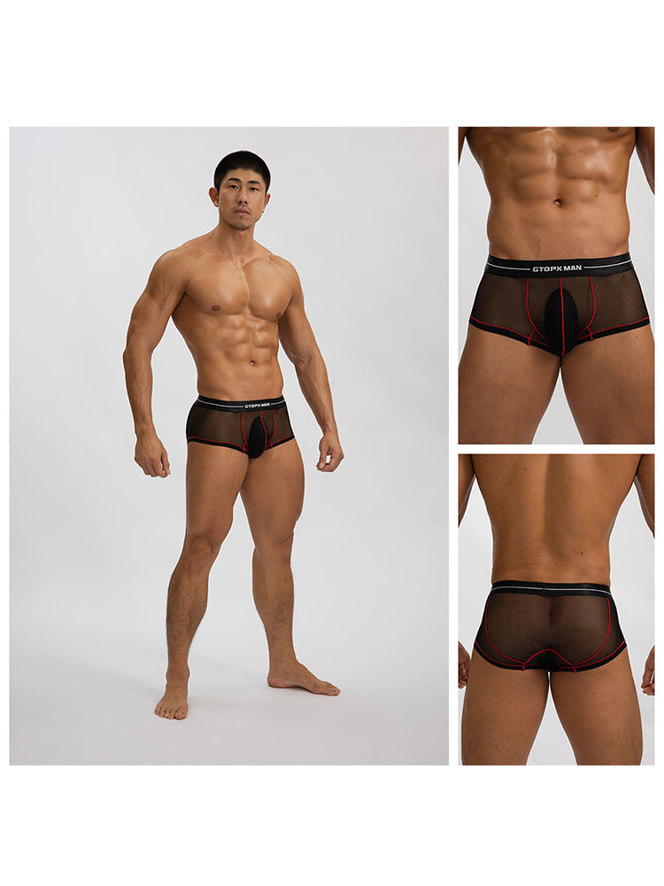 2 Pack Men's Sexy Low-rise Transparent Mesh Trunks