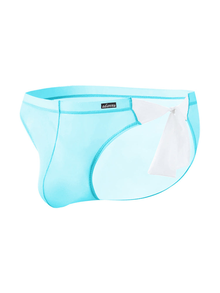 Men's Sexy Translucent Lace-up Briefs with Unfastened U-shaped Large Pouch