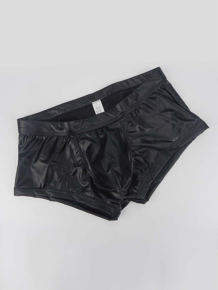 2-pack Men's Leather Hollow Hip-revealing Large Pouch Boxer Briefs