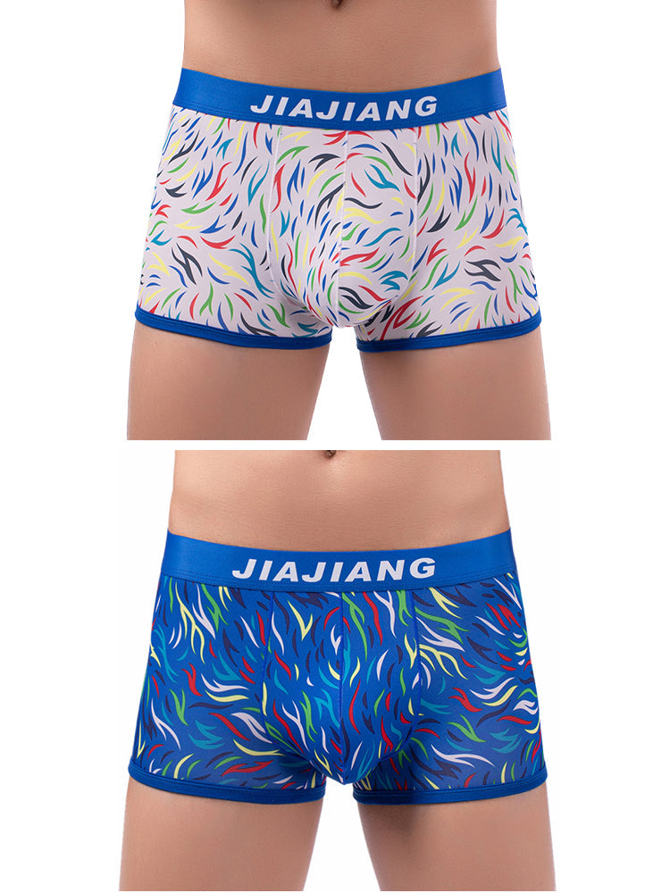 2 Pack Men's Colorful Printed Polyester Comfortable Breathable Trunks
