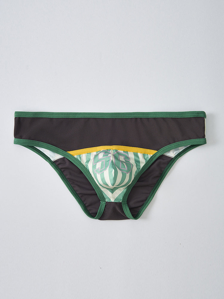 Men's Spliced Striped Mesh Pouch Briefs