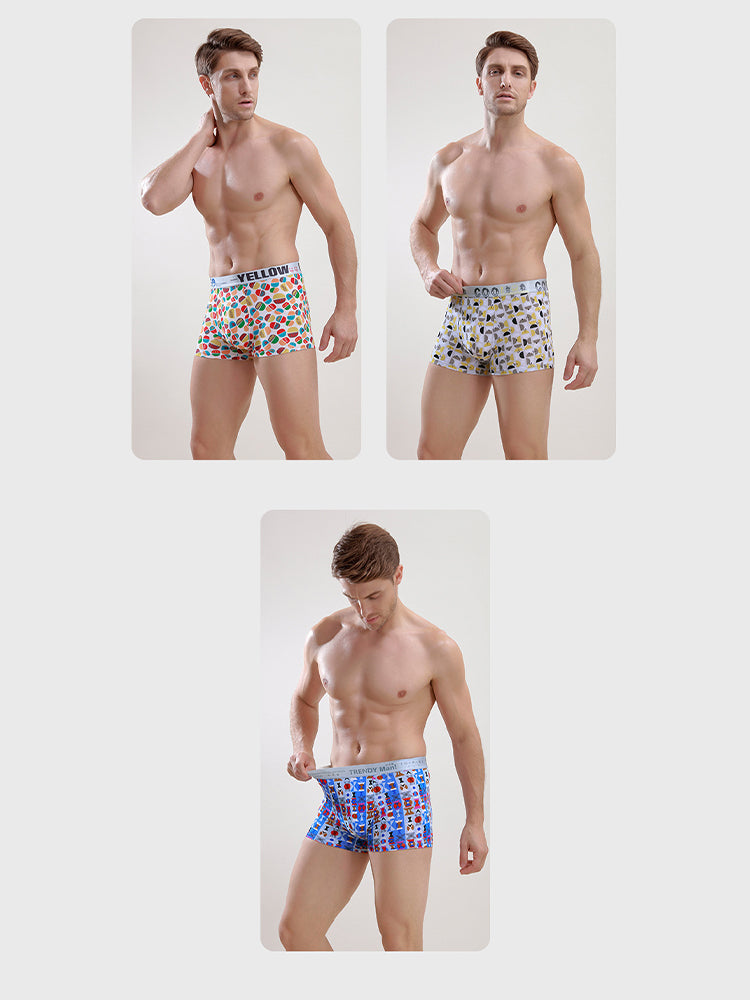 Men's Ice Silk Sexy Breathable Printed Boxers Briefs
