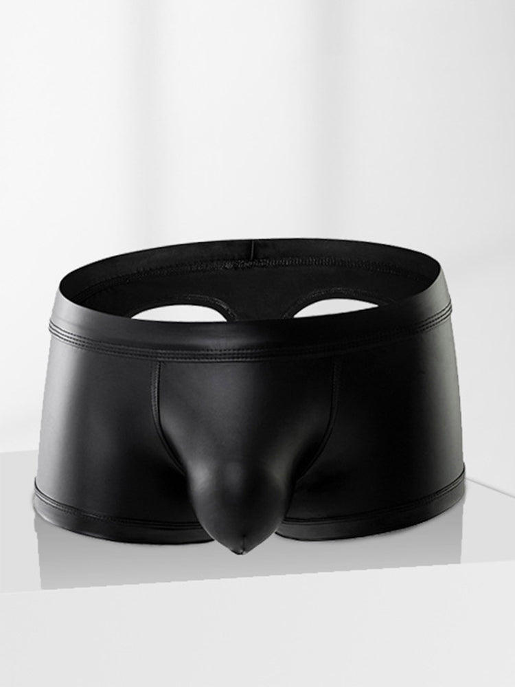 2-pack Men's Leather Hollow Hip-revealing Large Pouch Boxer Briefs