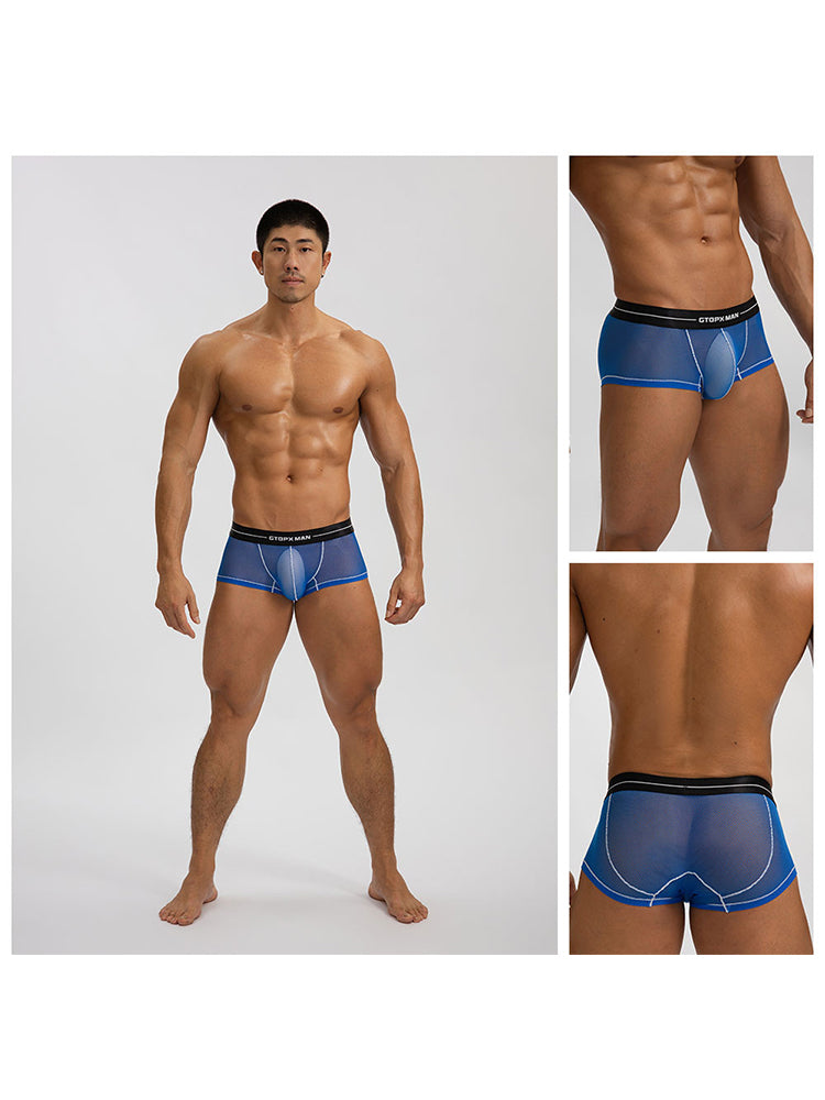 2 Pack Men's Sexy Low-rise Transparent Mesh Trunks