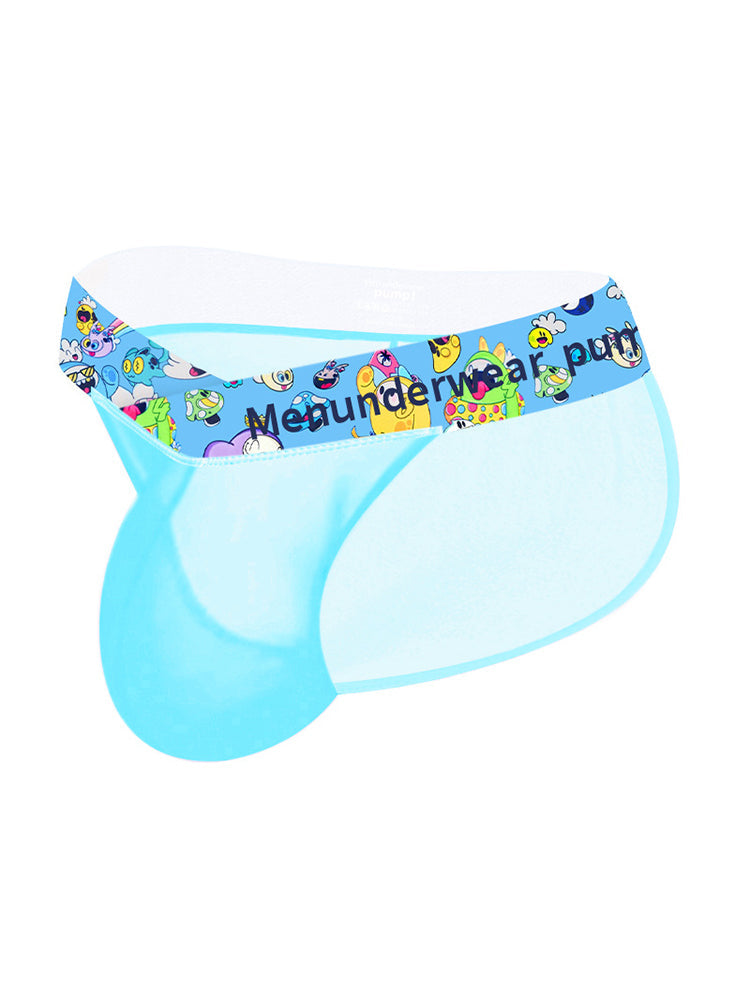2 Pack Men's High-Cut Cartoon Waistband Breathable Semi-Transparent Bikini