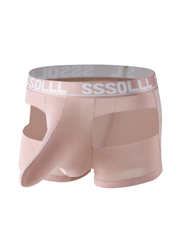 3 Pack Men's Mid-Rise Ice Silk Hollow-Out Trunks