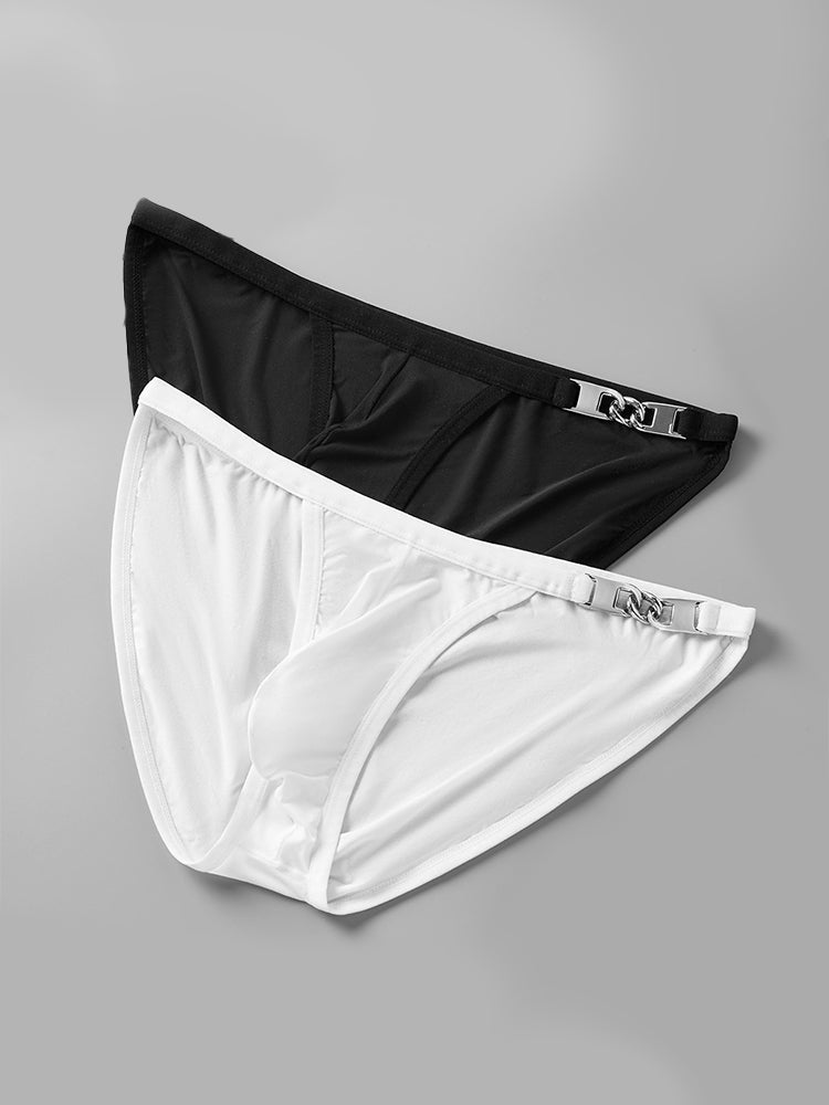 2 Pack Men's U-Pouch Low-Rise Metal-Clasp Thin Briefs