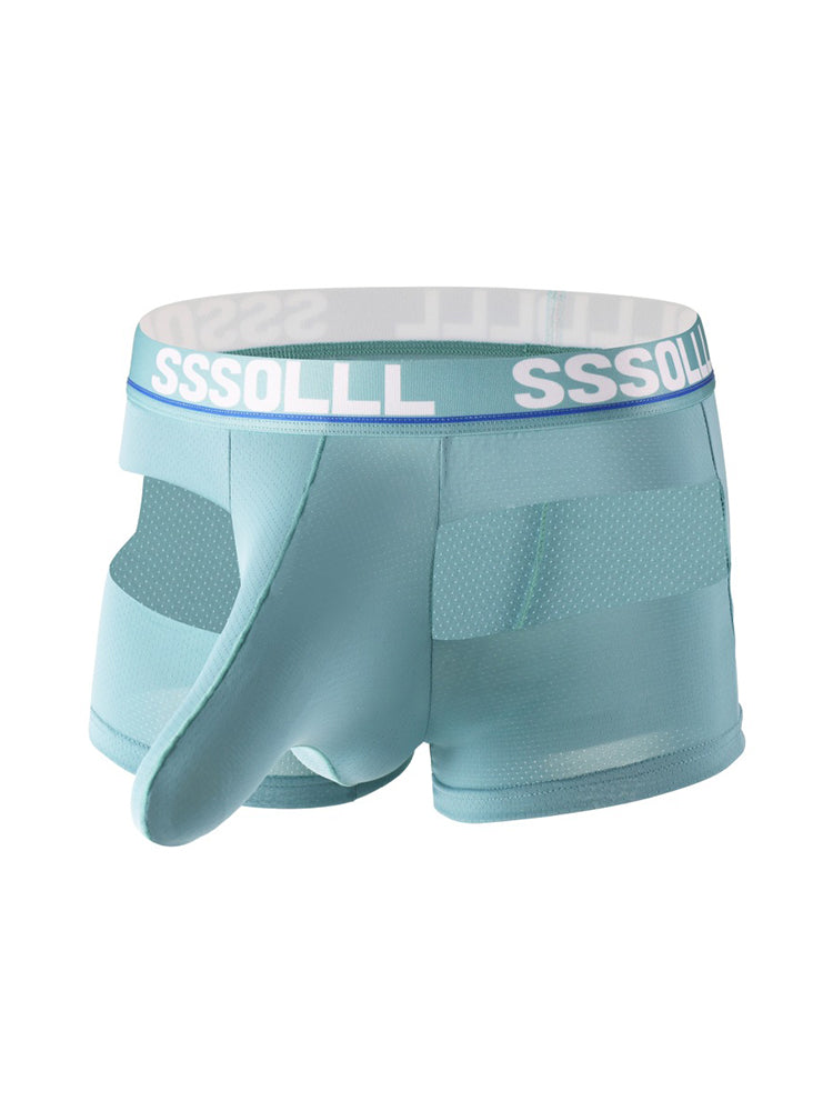 3 Pack Men's Mid-Rise Ice Silk Hollow-Out Trunks