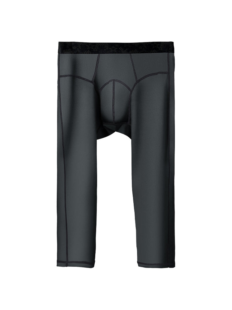 2-pack Men's Large Size High Elastic U-shaped Convex Pocket Warm Cropped Trousers