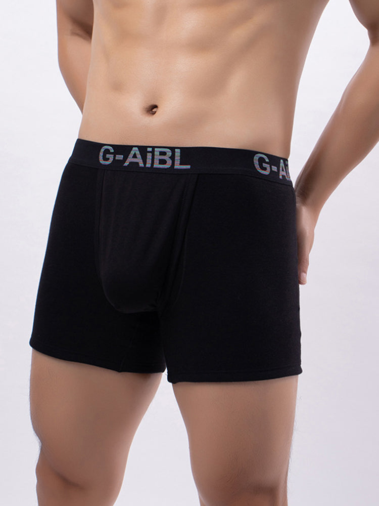 2 Pack Men's Solid Color Bullet Separated U-Pocket Plush Boxer Briefs